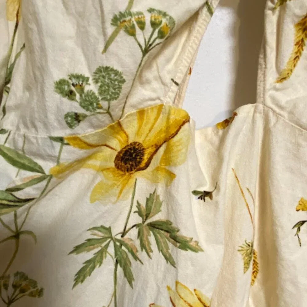 H&M Floral Cut-Out Puff Sleeve Mini Dress - Size L - Picture 6 of 13